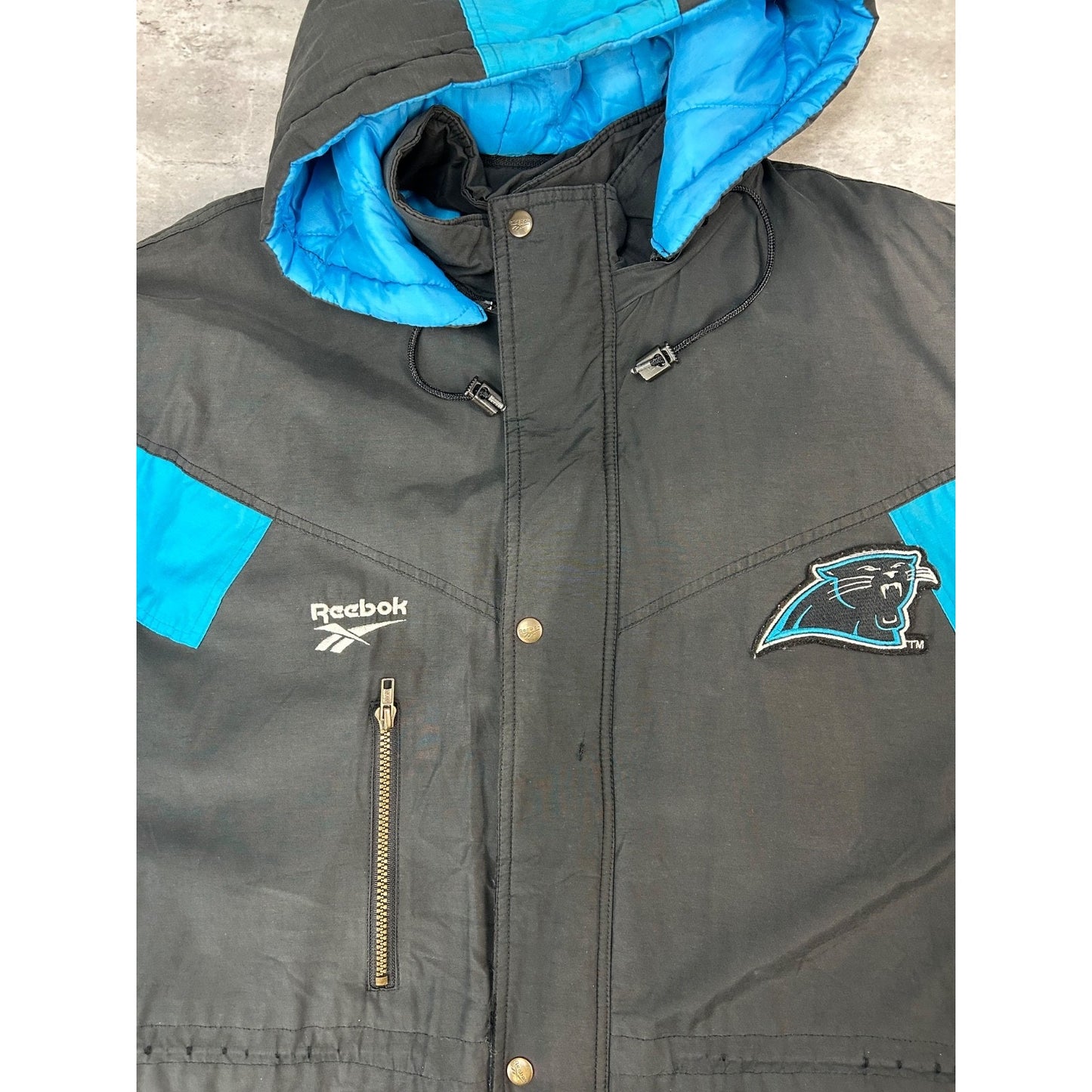 Vintage 90s Carolina Panthers NFL Reebok Insulated Long Jacket Jacket Size XL