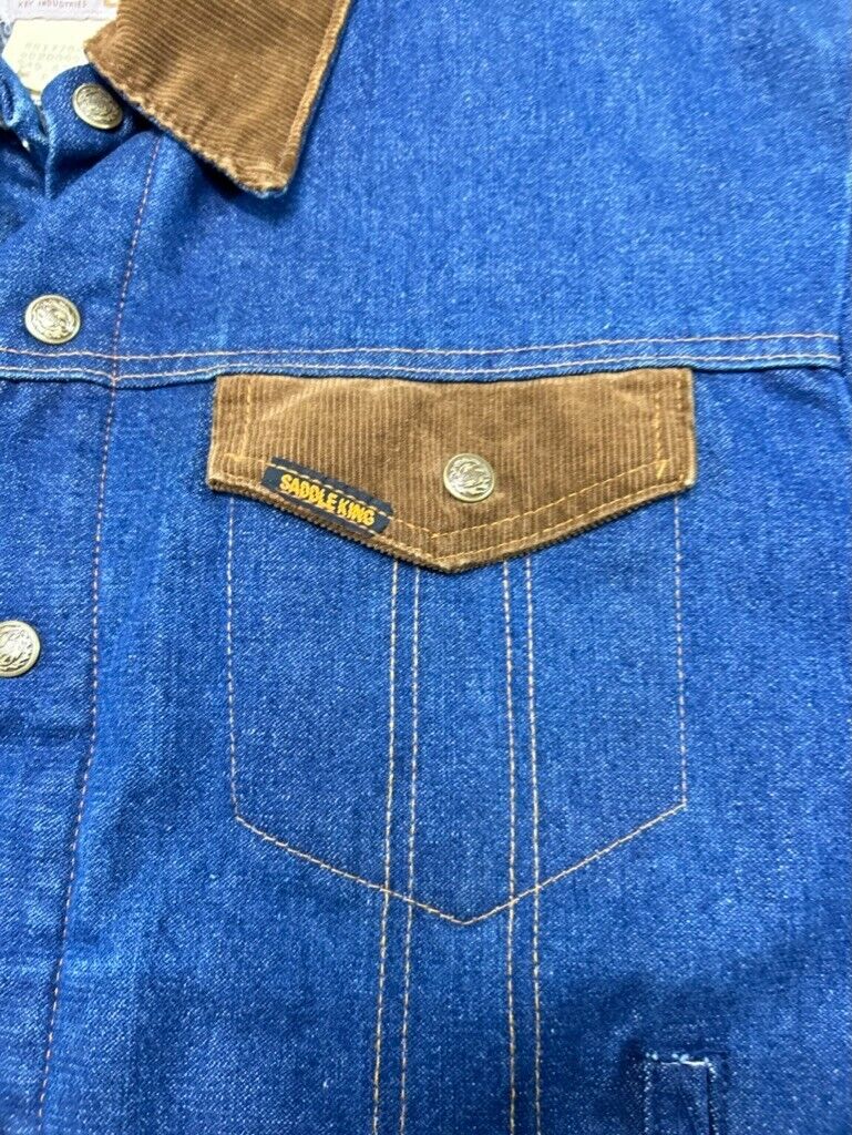 Vintage 80s Saddle King Blanket Lined Dark Wash Denim Trucker Jacket Sz 44 Large