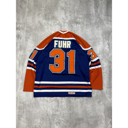 90s Grant Fuhr #31 Edmonton Oilers NHL Stitched CCM Maska Jersey Size Large