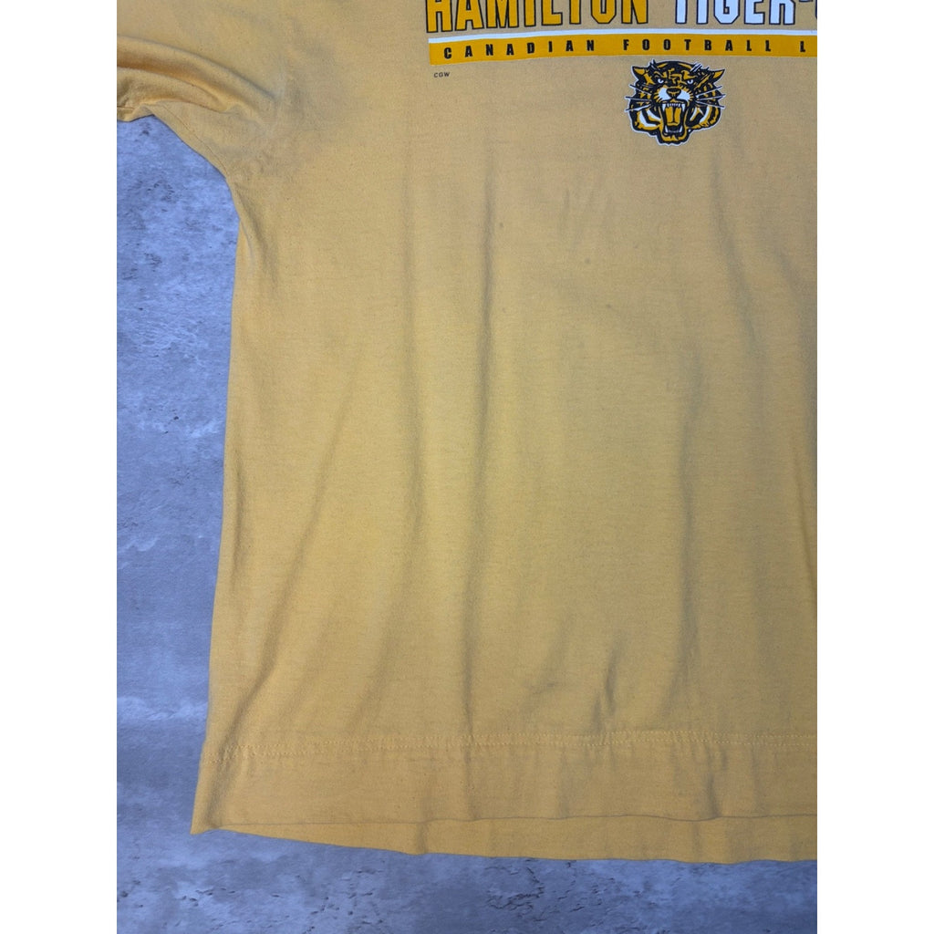 Vintage 2001 Hamilton Tiger Cats CFL Spellout Graphic Football T-Shirt Sz Large