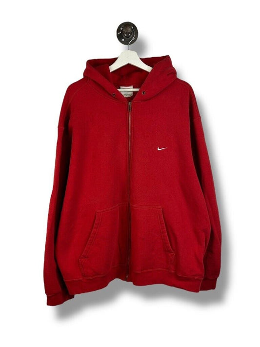 Vintage 90s Nike Embroidered Mini Swoosh Full Zip Hooded Sweatshirt Size 2XL Red