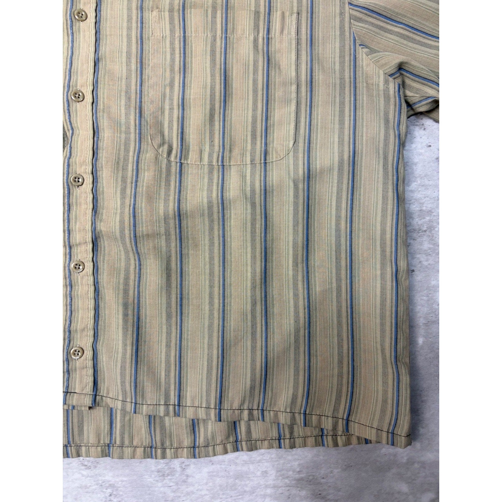 VTG Puritan Single Pocket Striped Reworked Cropped Button Up Shirt Size Large