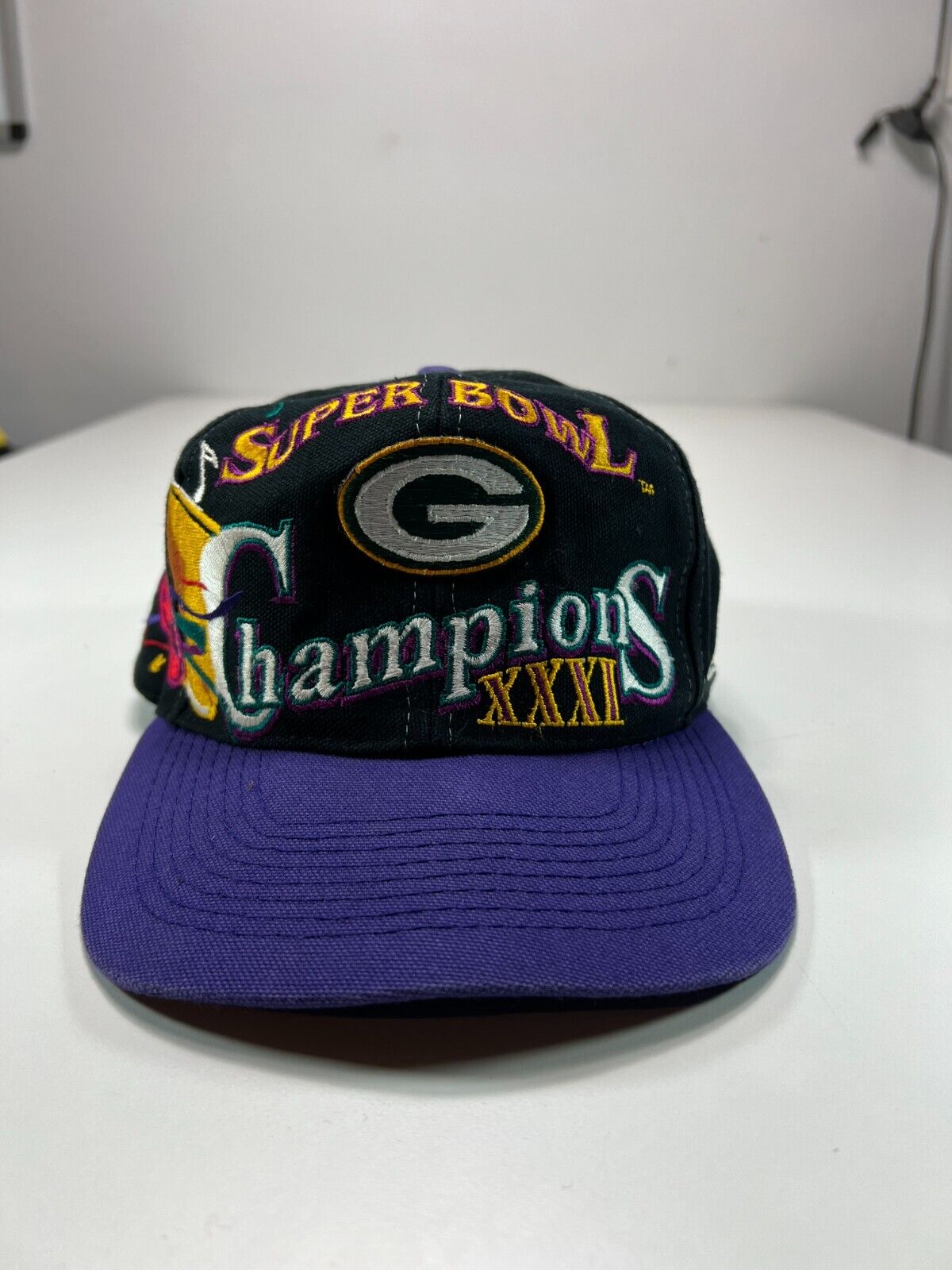 Vtg 90s Green Bay Packers Super Bowl XXXI Champs Logo Athletic Snapback Hat OSFA