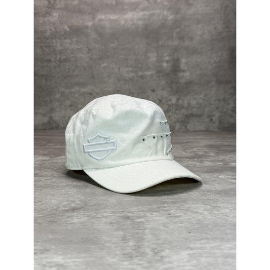 Vintage 2000s Harley Davidson Embroidered Logo Bedazzled Fitted Hat OSFA White