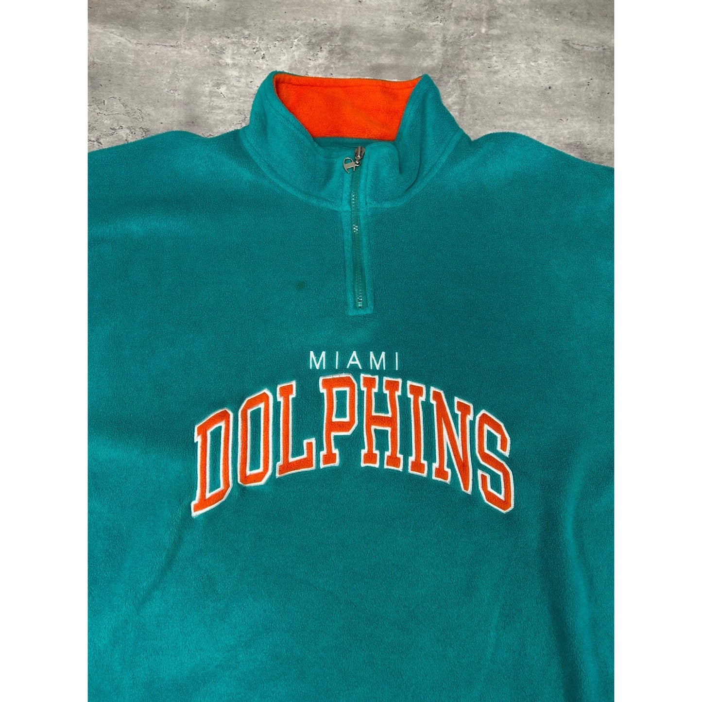 Vintage 90s Miami Dolphins NFL Embroidered 1/4 Zip Fleece Sweatshirt Size 2XL