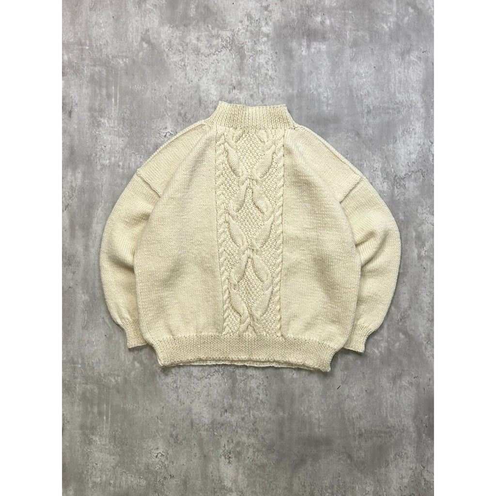 Vintage 90s Striped Cable Knit Pullover Beige Ribbed Sweater Size Large