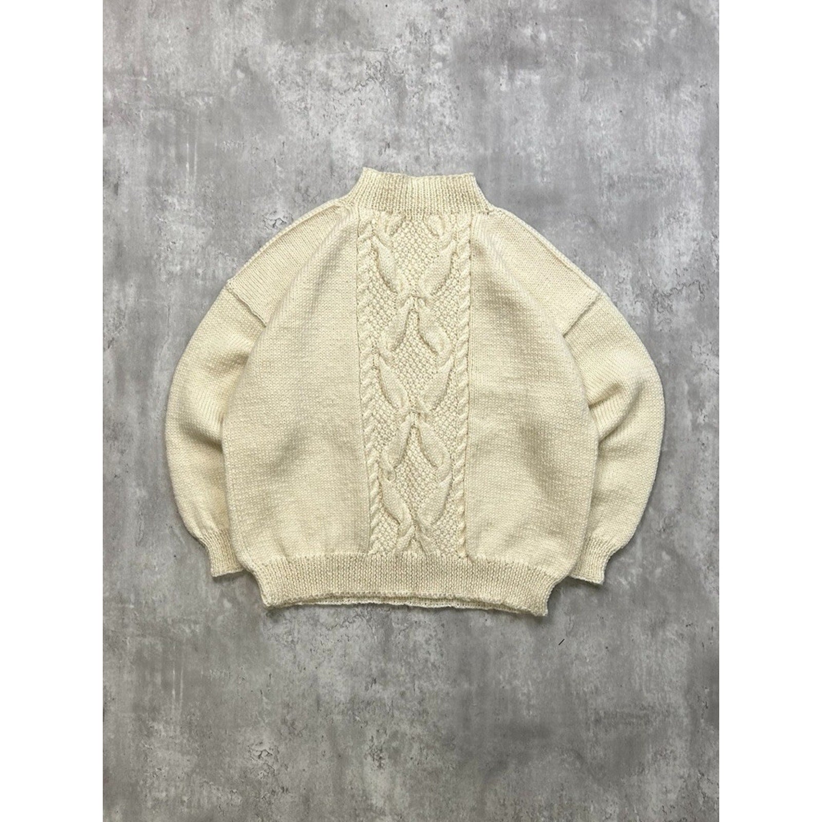 Vintage 90s Striped Cable Knit Pullover Beige Ribbed Sweater Size Large