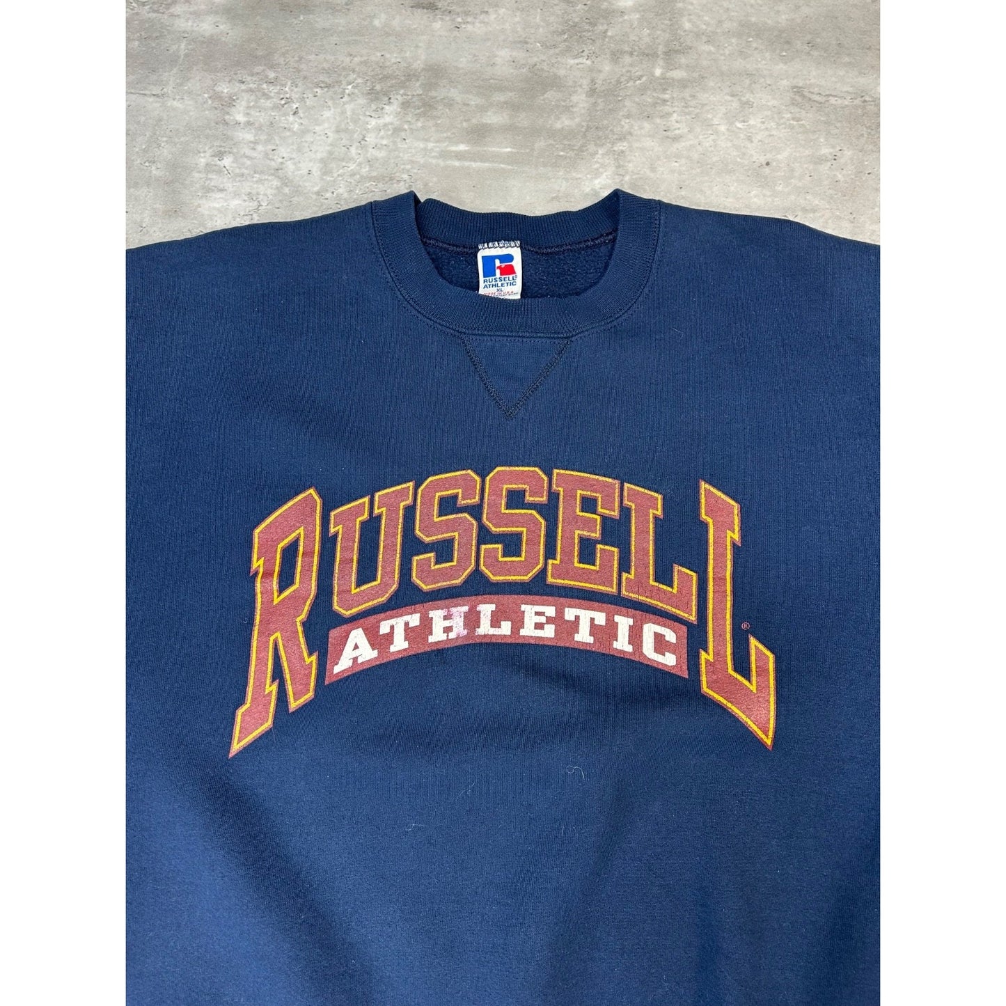 Vintage 90s Russell Athletics Graphic Arc Spellout Crewneck Sweatshirt Size XL