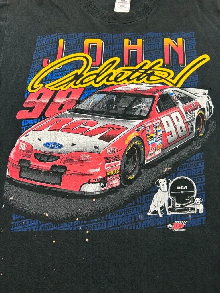 Vintage 90s John Andretti #98 Nascar Racing Graphic T-Shirt Size XL Black