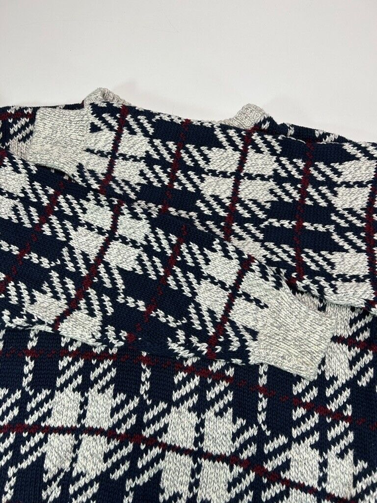 Vintage 90s Authentic Issue Plaid Print Pull Over Ribbed Knit Sweater Size Large