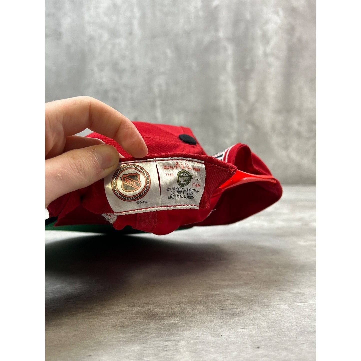 Vintage 90s Carolina Hurricanes NHL Embroidered Wave Spellout Snapback Hat OSFA