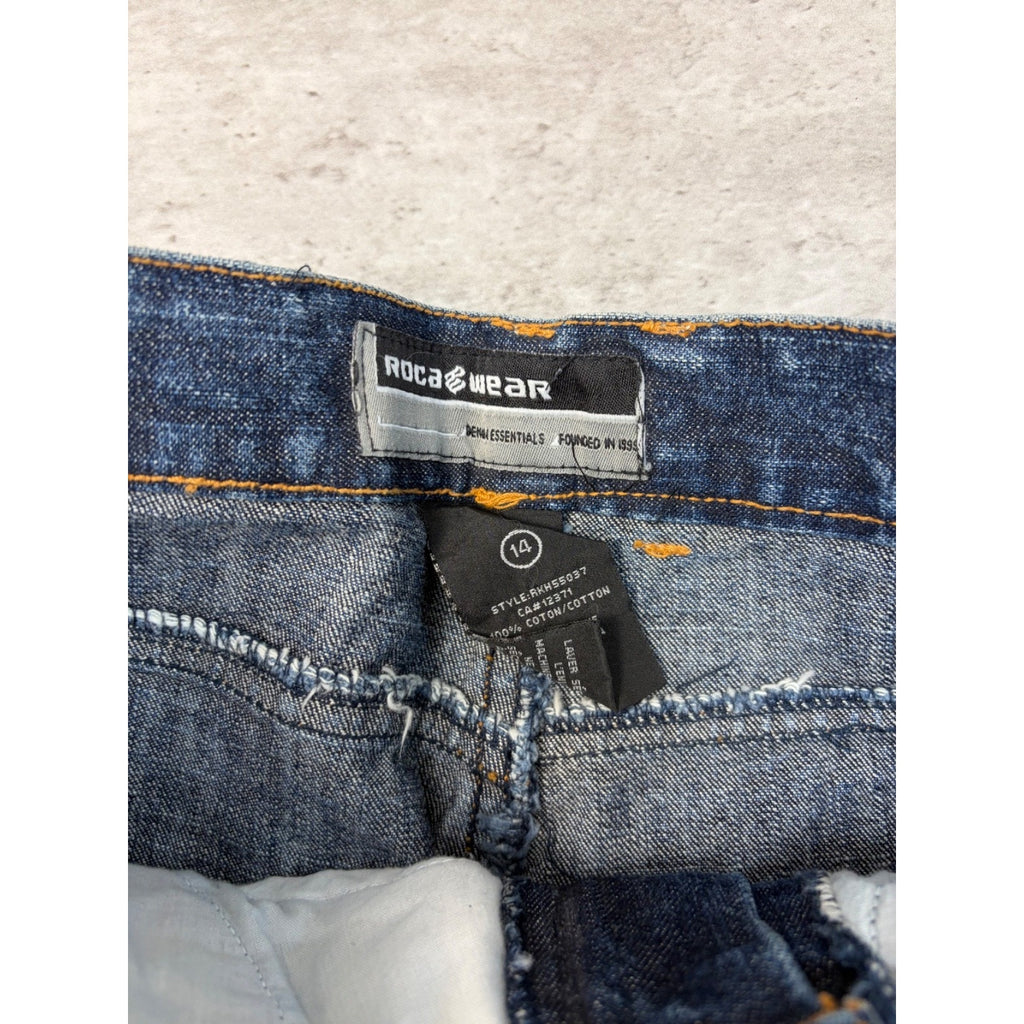 Vintage Y2K Womens Rocawear La Familia Embroidered Medium Wash Denim Pants 26x29