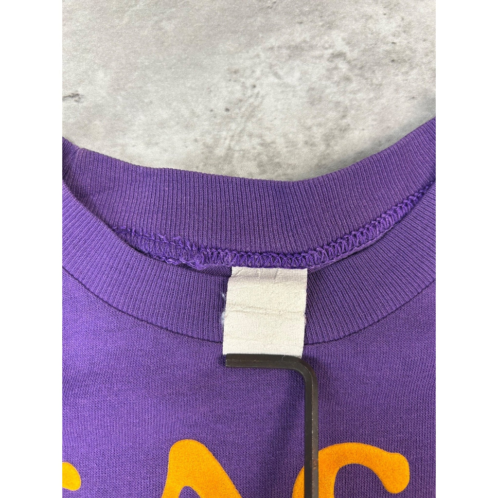 Vintage 80s Bleacher Jocks Felt Spellout Graphic T-Shirt Size Medium Purple
