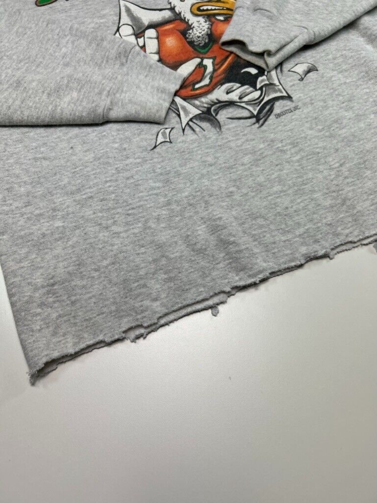 Vintage 90s Miami Hurricanes NCAA Chest Buster Graphic Sweatshirt Size XL Gray