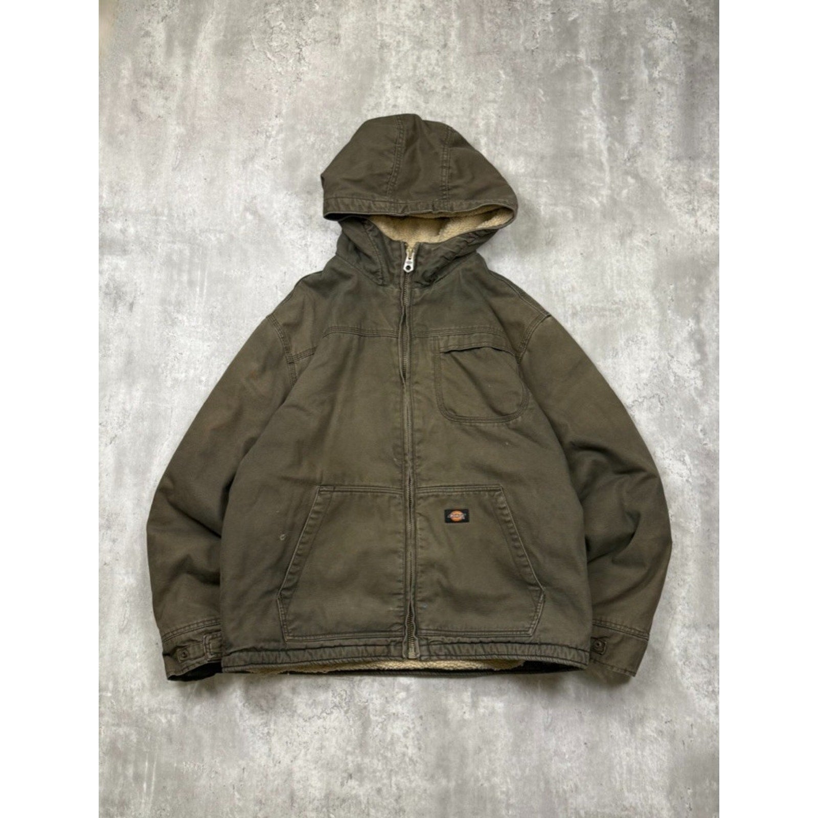 Vintage Dickies Fleece Lined Canvas Hooded Workwear Jacket Size XL