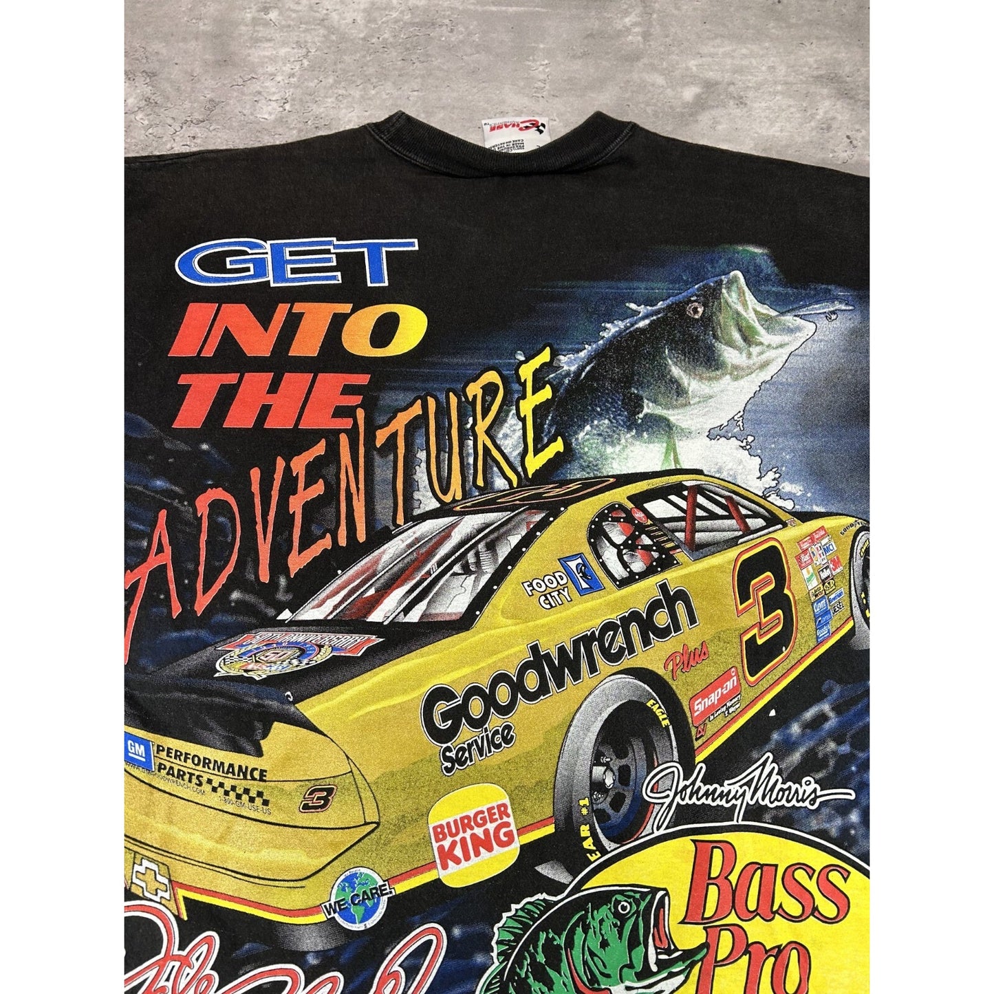 Vintage 90s Dale Earnhardt Bass Pro Racing Nascar All Over Print T-Shirt Size L