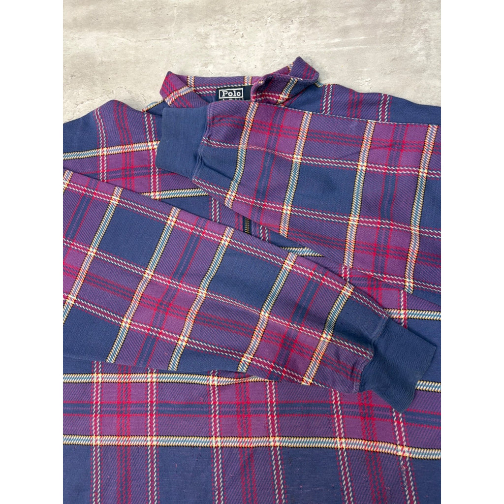 Vintage Polo Ralph Lauren Plaid 1/2 Zip Collared Crewneck Sweatshirt Size Large