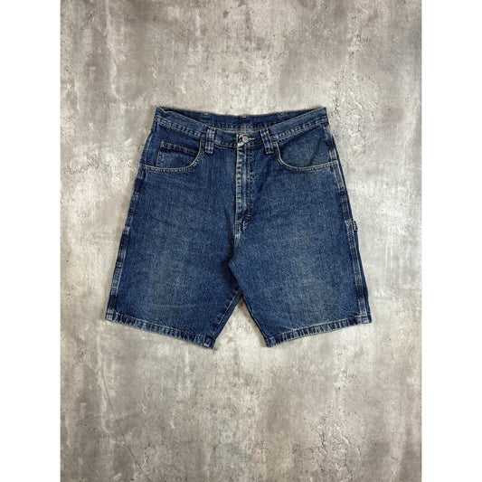 Vintage Wrangler Jeans Workwear Dark Wash Denim Carpenter Shorts Size 34 Blue