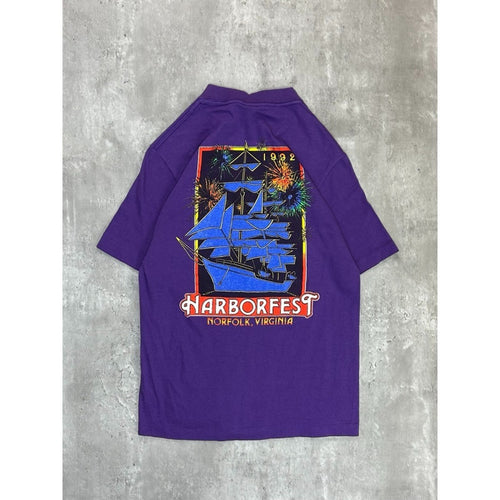 Vintage 1992 Harborfest Virginia Destination Graphic T-Shirt Size Small Purple