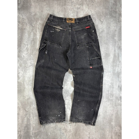 Vintage Y2K Ecko Unltd Distressed Black Denim Carpenter Pants Size 35 Black