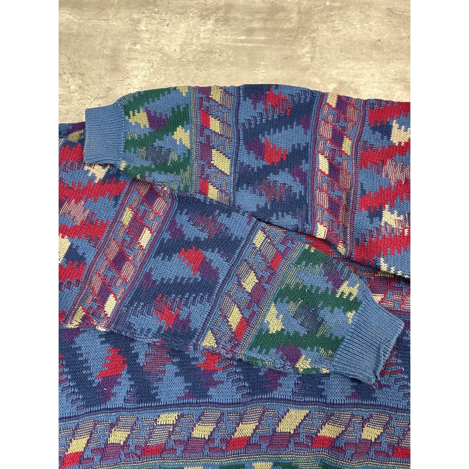 Vintage 90s Abstract Geometric Striped Pullover Knit Sweater Size XL
