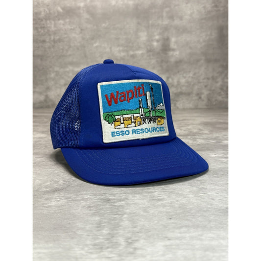Vintage 80s Wapiti Esso Resources Embroidered Patch Trucker Snapback Hat OSFA