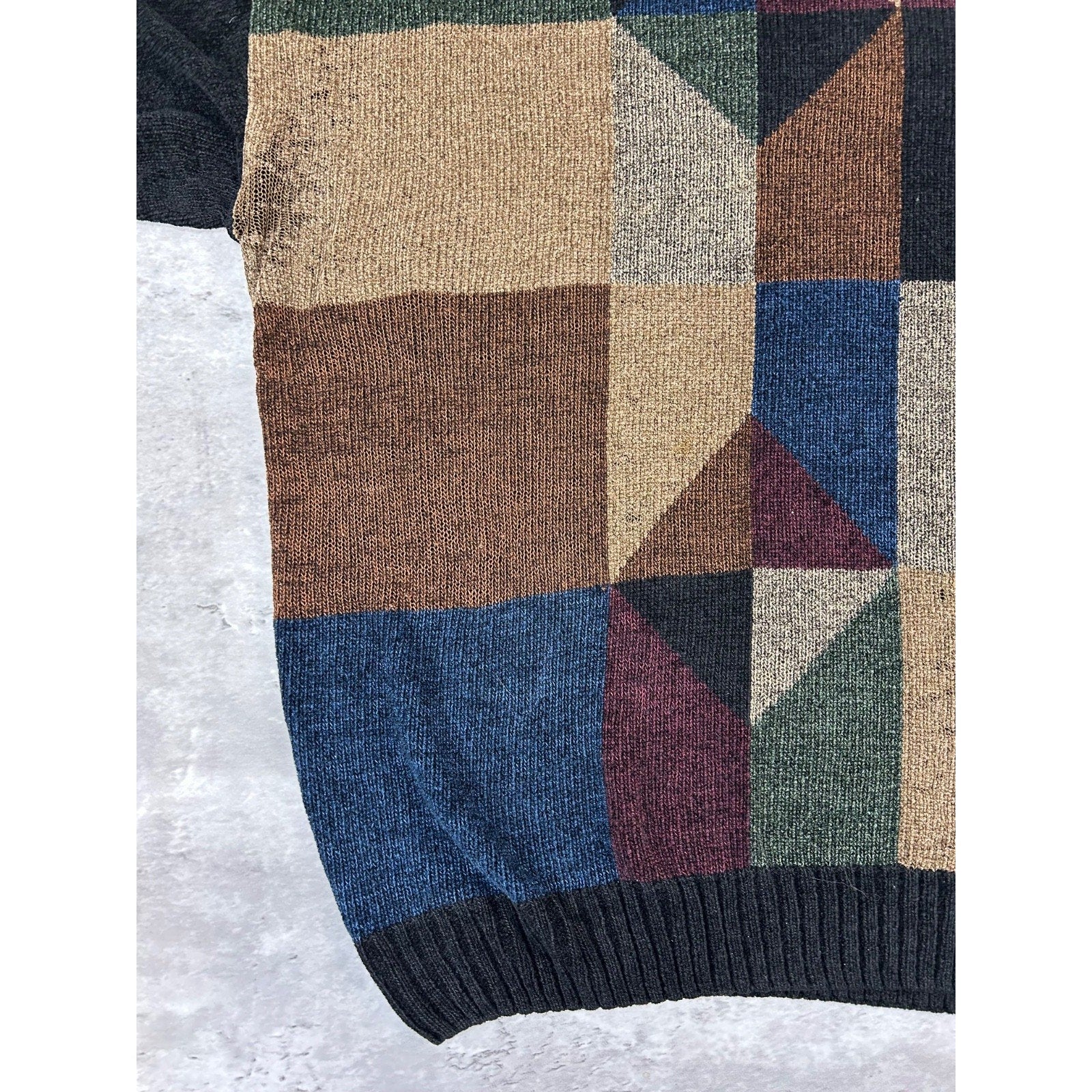 Vintage Geoffrey Beene Abstract Geometric Print Pullover knit Sweater Sz Medium