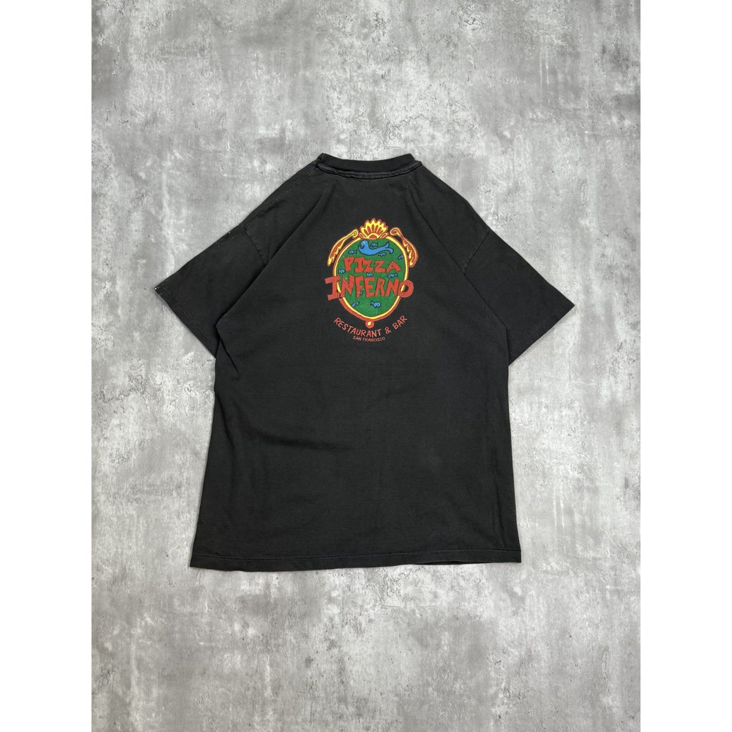 Vintage Pizza Inferno Restaurant Destination Graphic T-Shirt Size Large Black