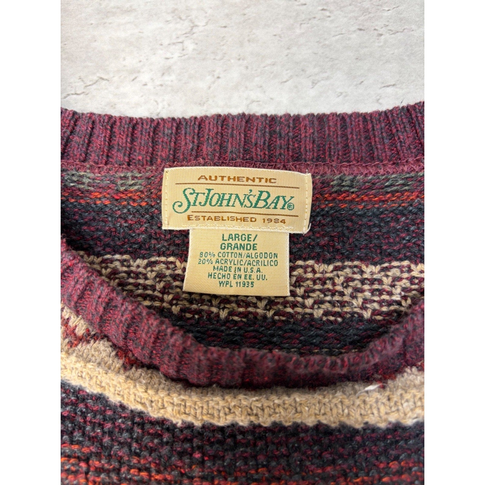 Vintage 90s St Johns Bay Abstract Striped Pullover Knit Sweater Size Large