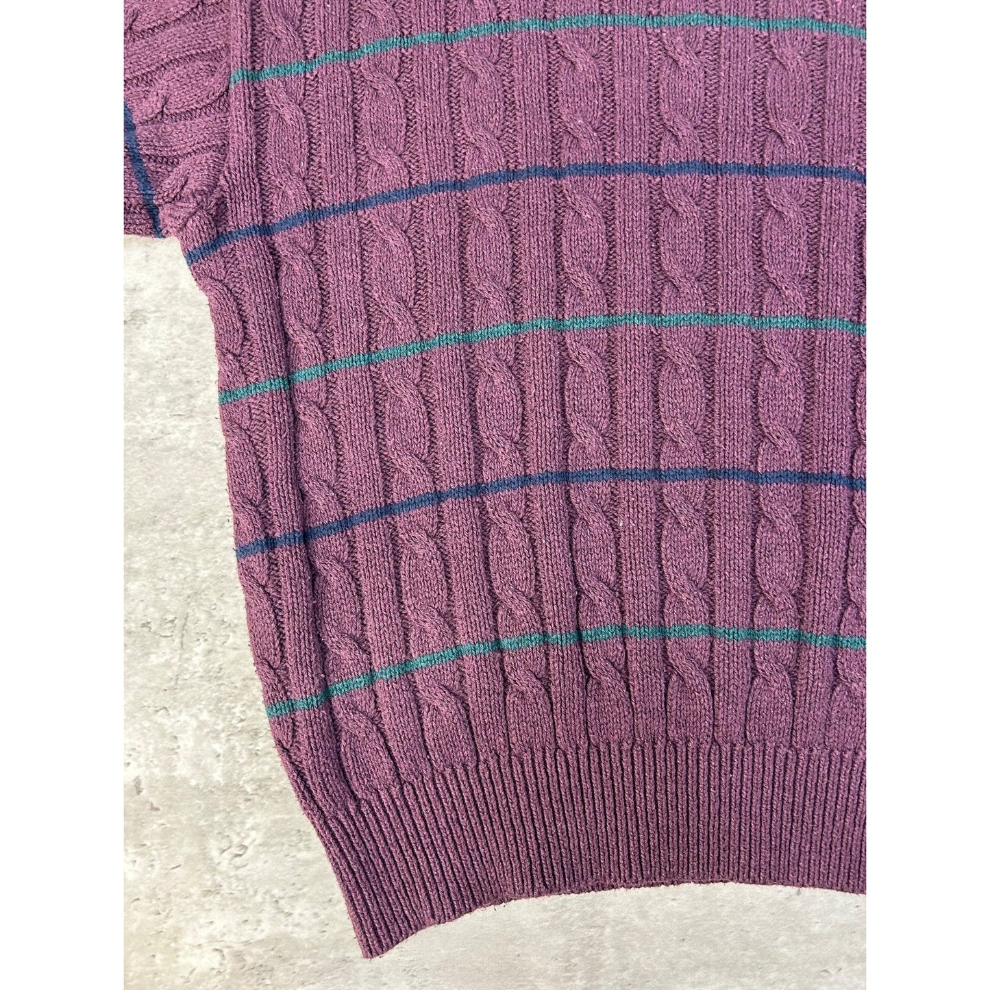 Vintage 90s Striped Cable Knit Pull Over Ribbed Sweater Size Medium