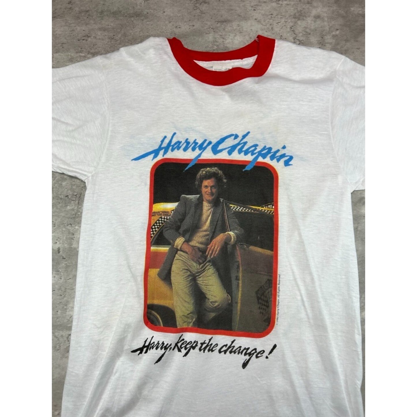 Vintage 1980s Harry Chapin World Tour Folk Music Ringer T-Shirt Size Medium