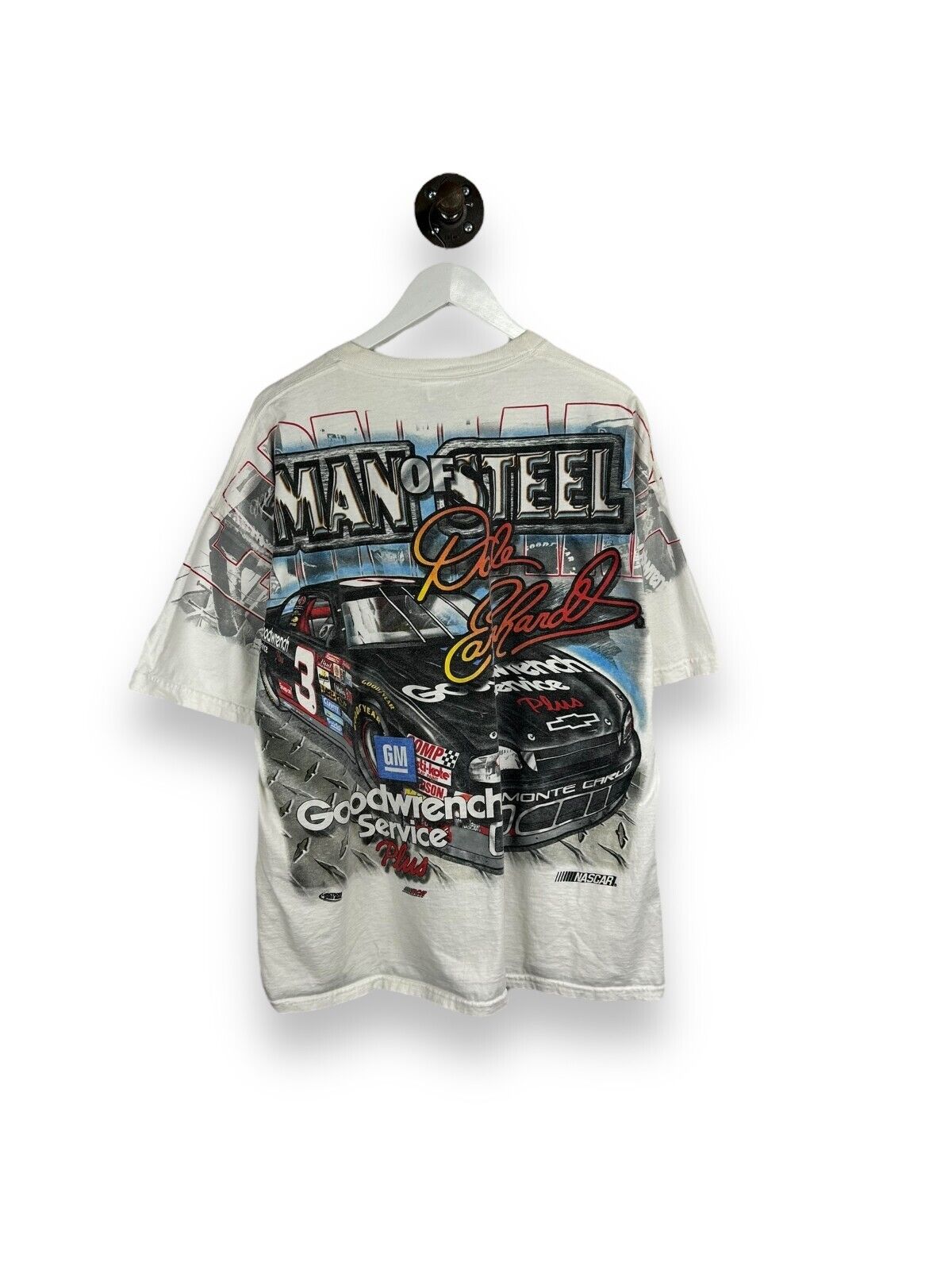 Vintage Dale Earnhardt #3 Man Of Steel Nascar AOP T-Shirt Size XL White