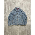 VTG 90s Levis Plaid Lined Red Tab Light Wash Denim Type 3 Trucker Jacket Size XL