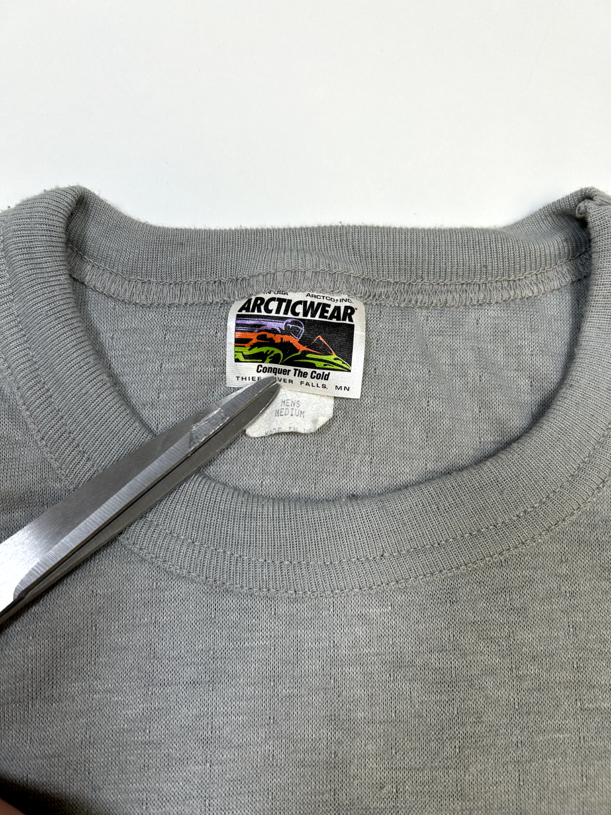 Vintage 90s Arctic Wear Thermal Crewneck Sweatshirt Size Medium Gray