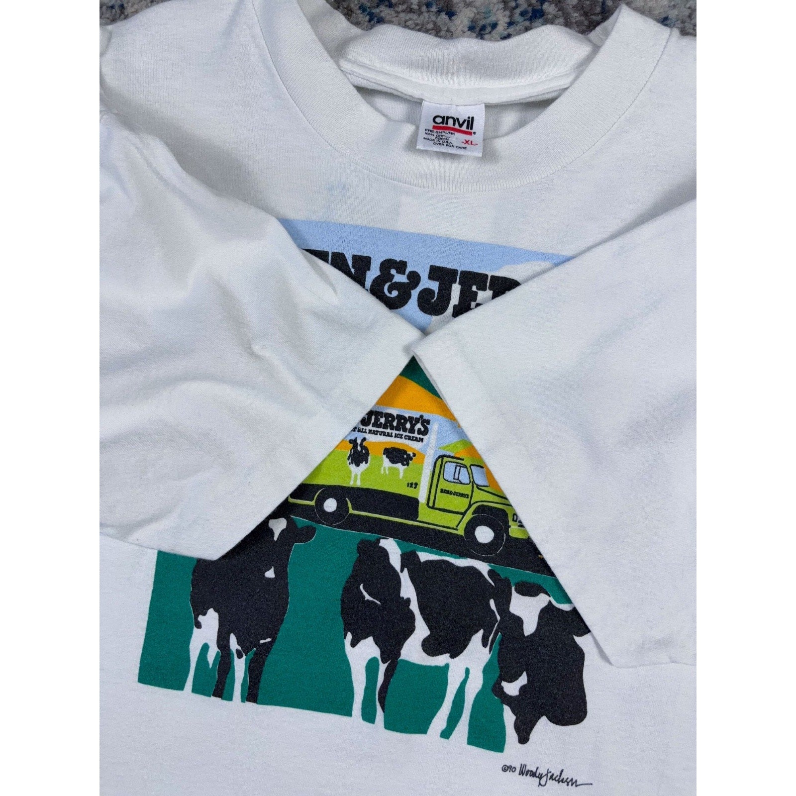 Vintage 1990 Ben & Jerry's Vermont's Finest Cow Graphic T-Shirt Size XL