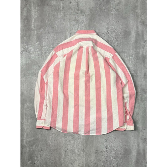 Vintage Izod Striped Long Sleeve Reworked Cropped Button Up Shirt Size Medium