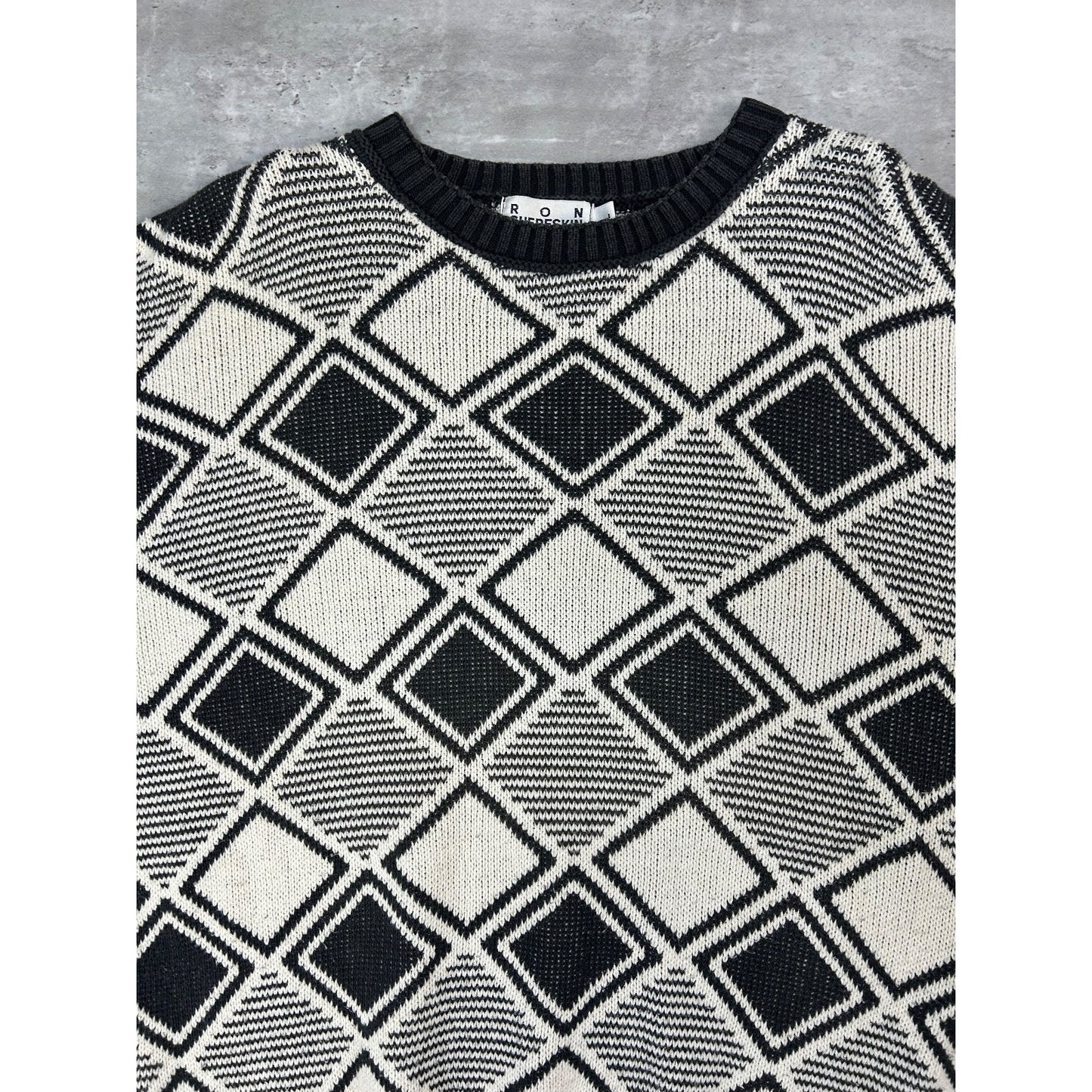 Vintage 90s Ron Chereskin Diamond Checkered Print Knit Sweater Size Large