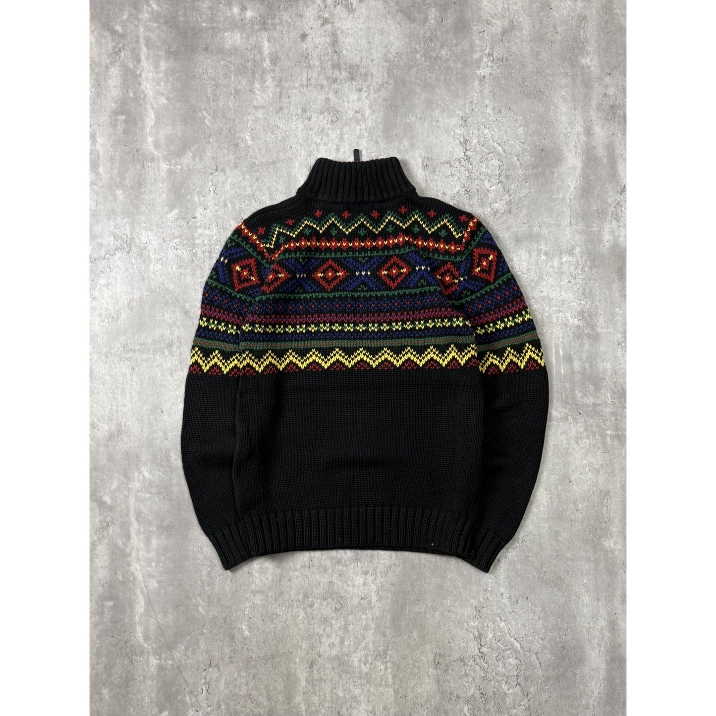 Vintage Polo Ralph Lauren 1/4 Zip Geometric Striped Knit Sweater Sz Large YOUTH