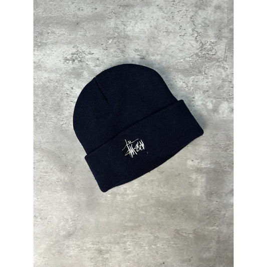 Vintage Stussy Embroidered Spellout Black Beanie Hat YOUTH OSFA
