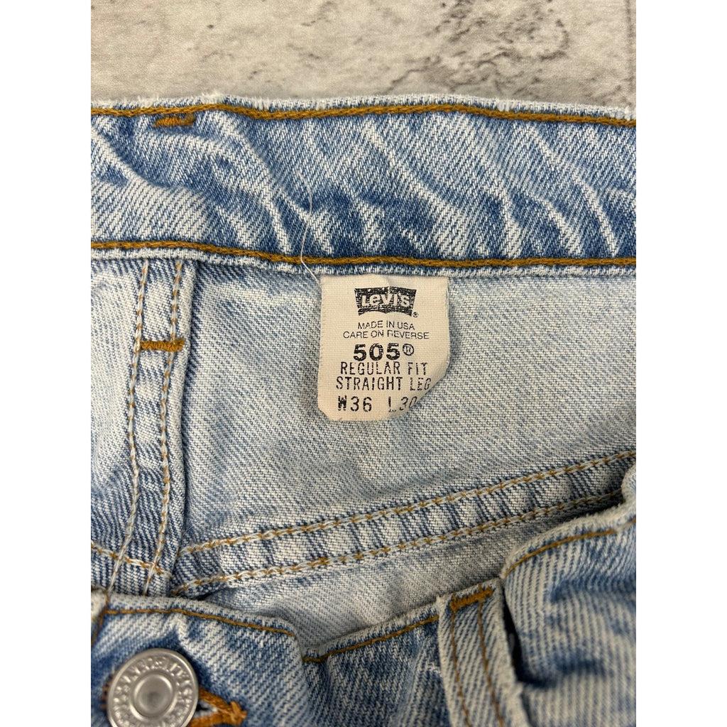 Vintage 90s Levis 505 Red Tab Straight Fit Light Wash Denim Pants Size 35