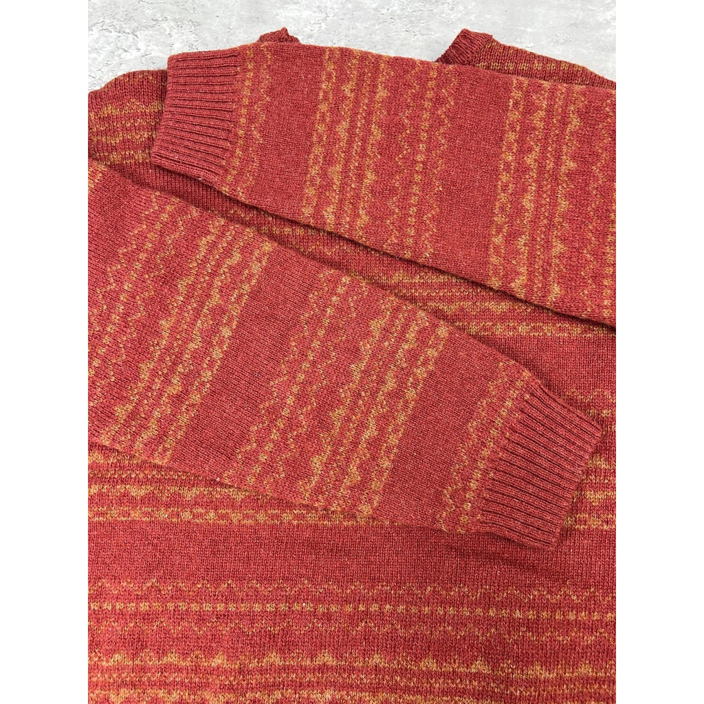 Vintage Izod Jeans Abstract Striped Pullover Knit Sweater Size Large Red