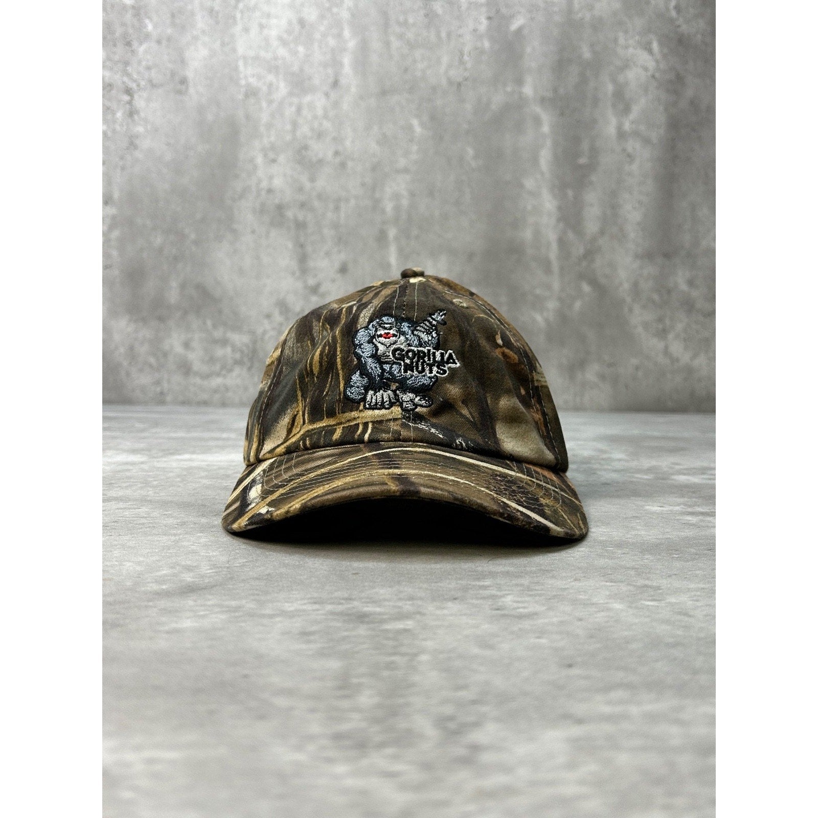 Vintage Gorilla Nuts Embroidered Logo Hunting Camo Strapback Hat OSFA