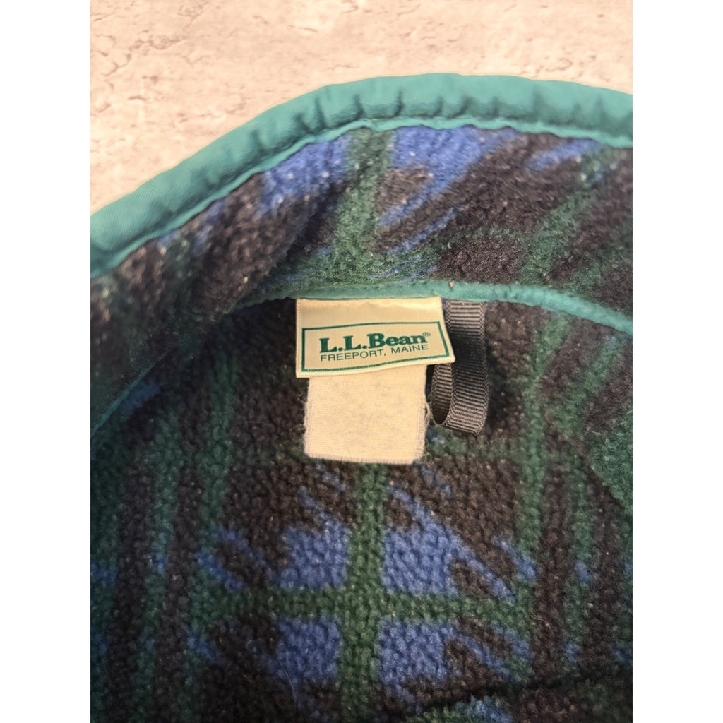 Vintage L.L. Bean Plaid 1/4 Button Fleece Pullover Sweatshirt Size Large