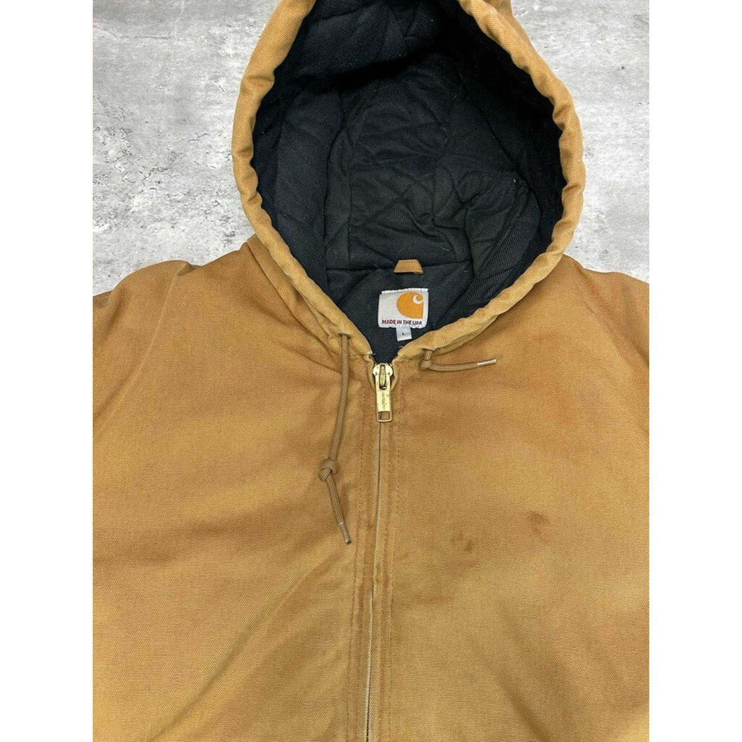 Vintage Carhartt Quilted Lined Canvas Workwear Hooded Active Jacket Size Large