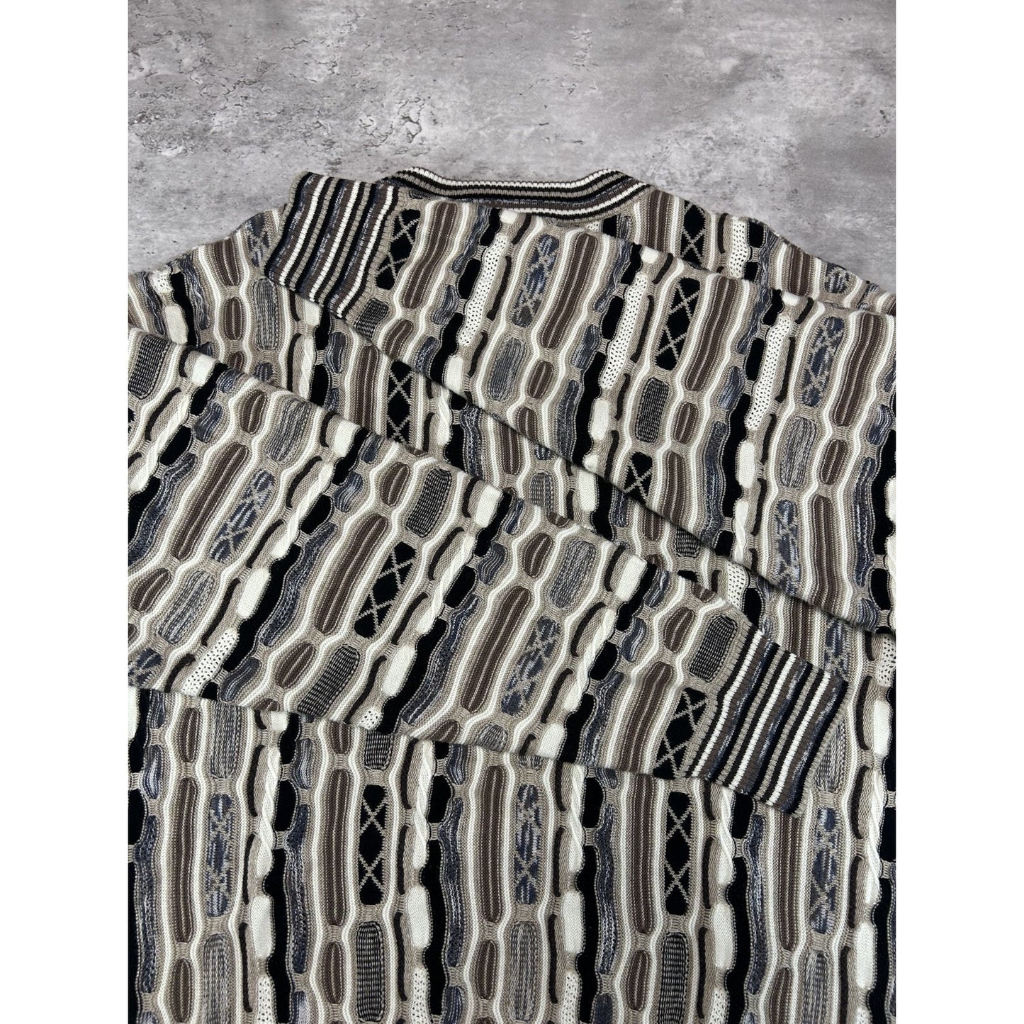 Vintage 90s Fx/Fusion Earth Tone Abstract 3D Pullover Ribbed Knit Sweater Size L