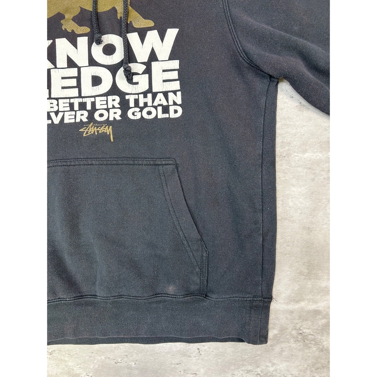 Vintage Stussy Knowledge Spellout Graphic Hooded Sweatshirt Size Small