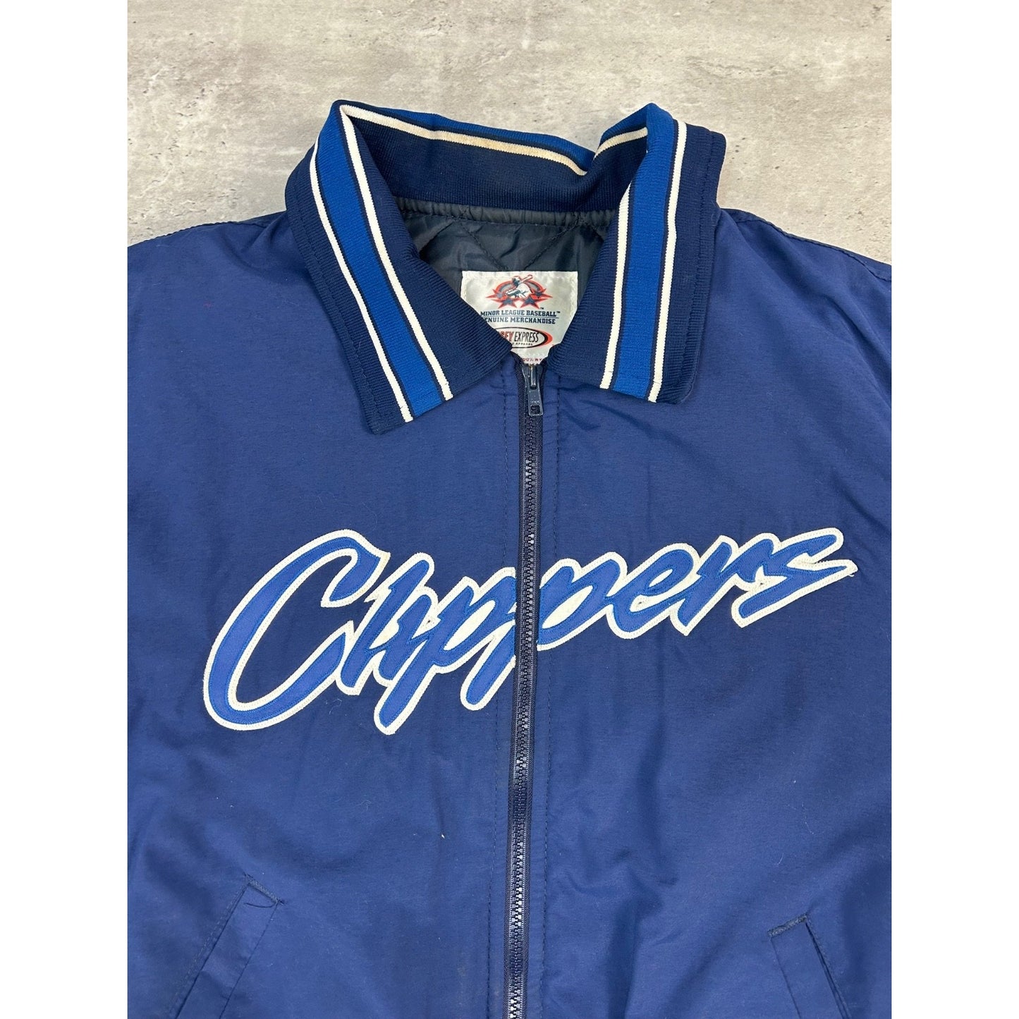 Vintage 90s Columbus Clippers MiLB Stitched Baseball Bomber Jacket Size Large