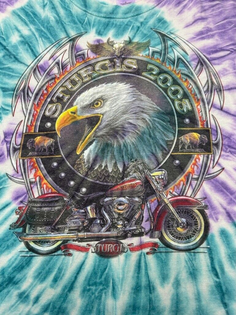 Sturgis 2005 Bike Rally Bald Eagle Tye Dye Graphic T-Shirt Size Large