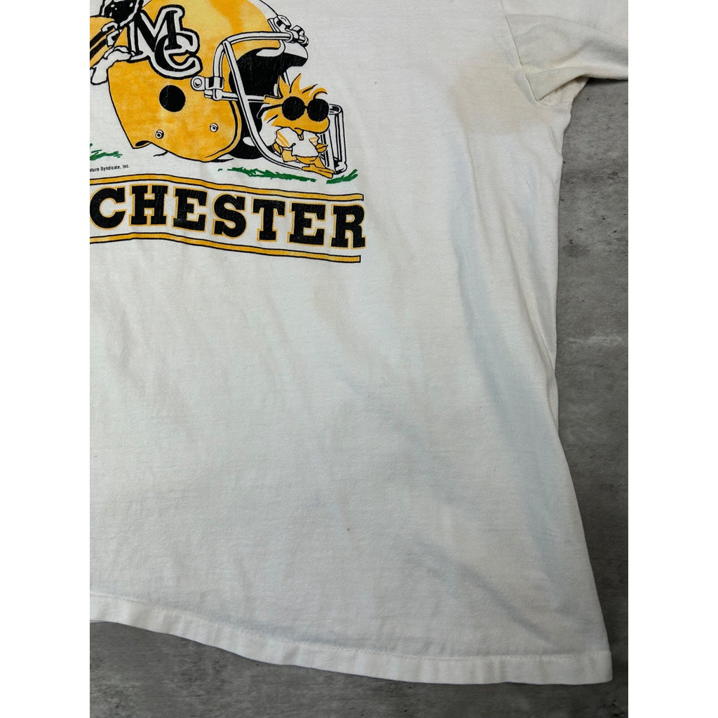 Vintage 90s Manchester College Peanuts Snoopy Collegiate Graphic T-Shirt Size XL