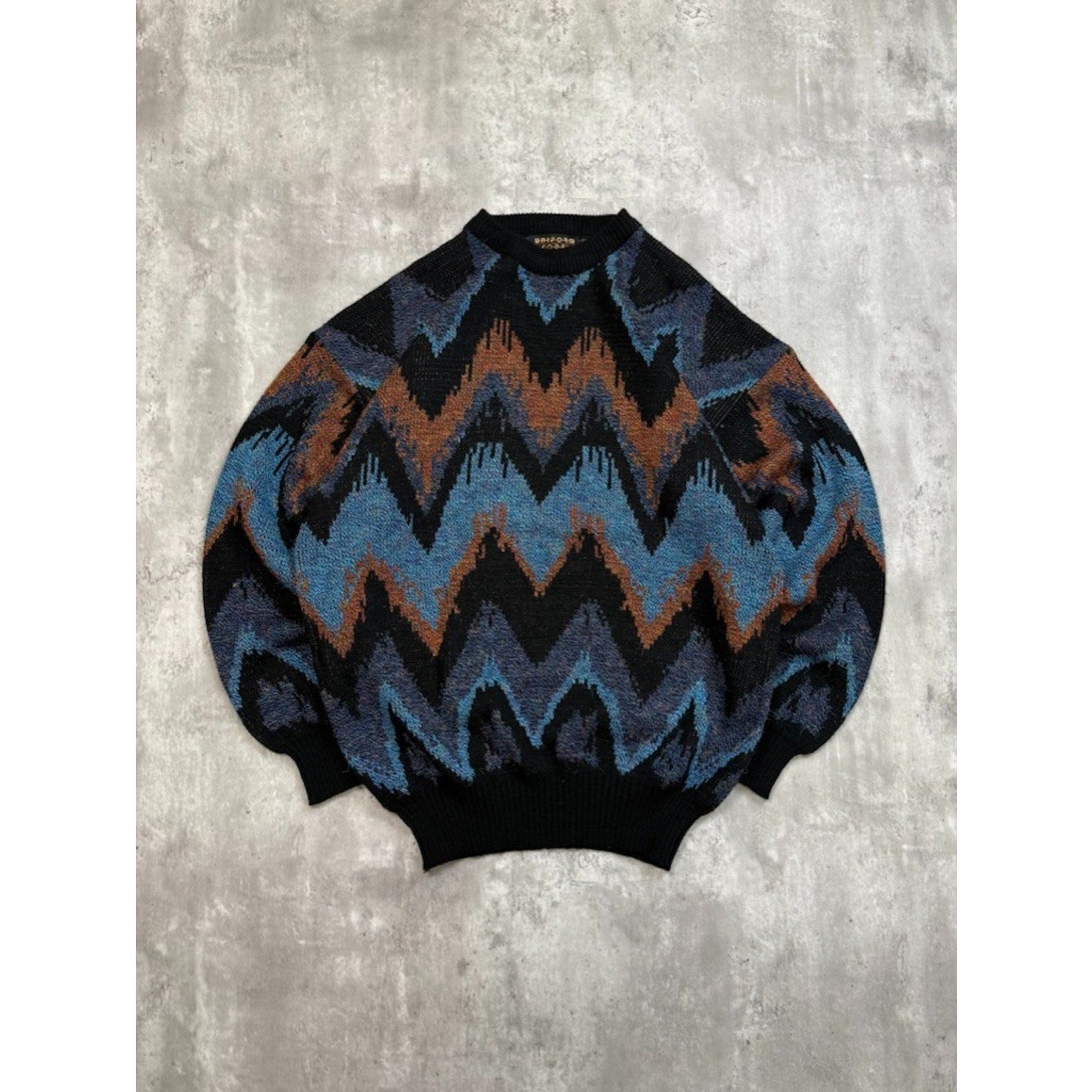 Vintage 90s Uniform Code Zig Zag Striped Pullover Knit Sweater Size XLT